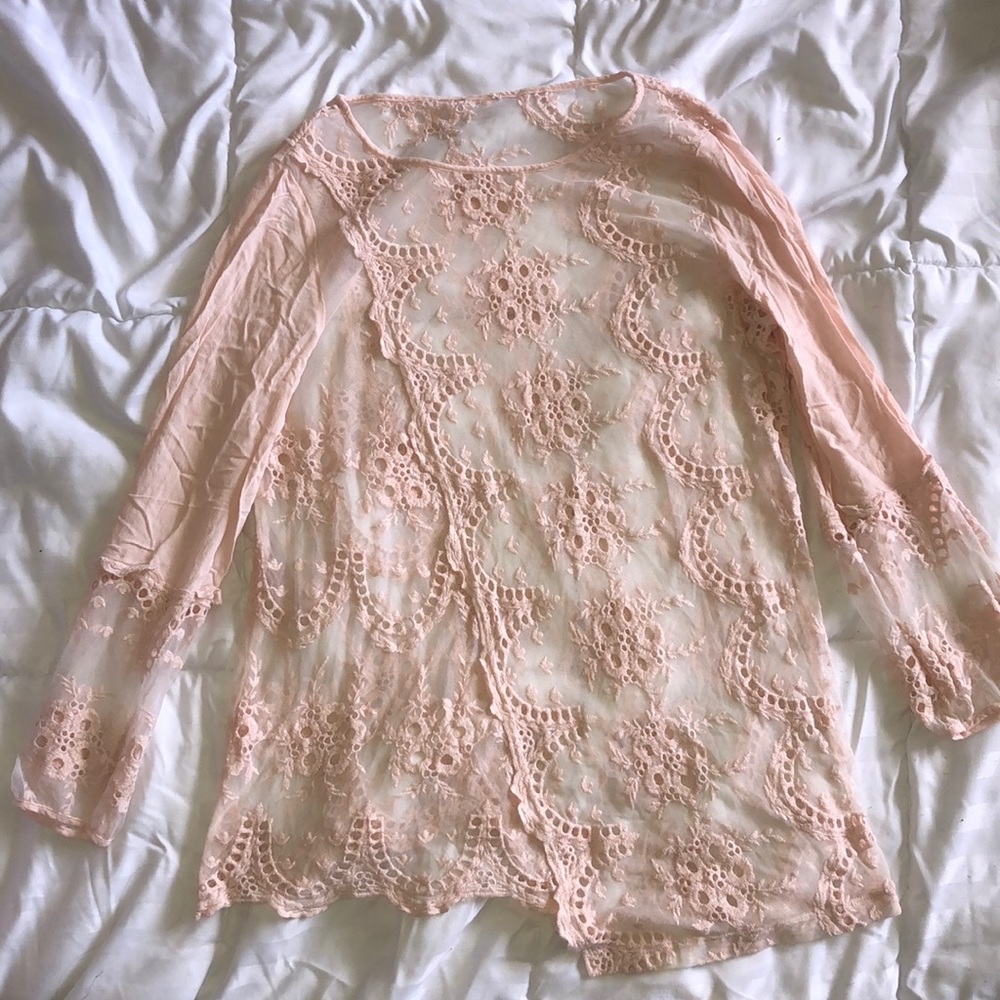 Long sleeve embellished mesh top